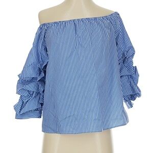 Bleuh Ciel Blue Striped Off-Shoulder Top